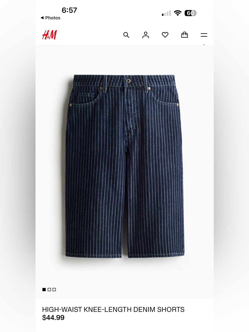 H&M Navy Pinstripe High-Waist Knee-Length Shorts - Never Worn